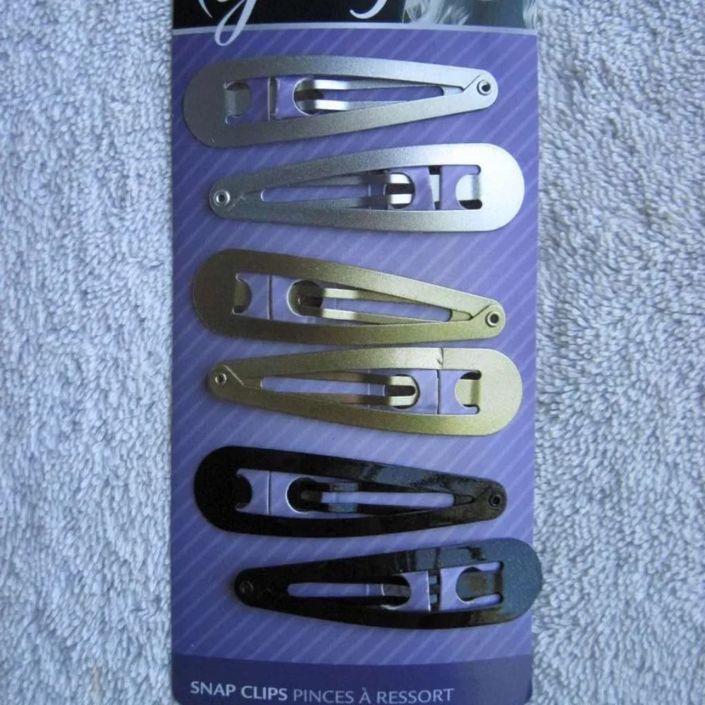 6 Goody Large Metallic Silver Gold Sparkly Black Metal Snap Hair Clips Contour